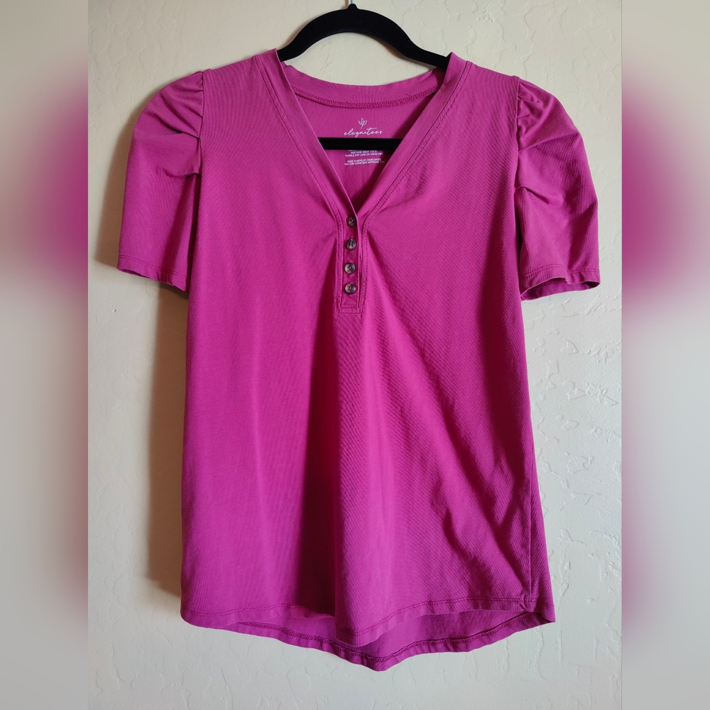 Elegantees Magenta Henley Top